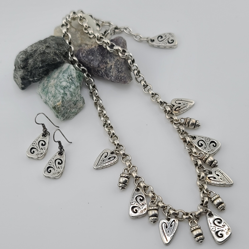 94 Brighton Brazilian Waterfall Tribal Charms Necklace French Wires Set 68$